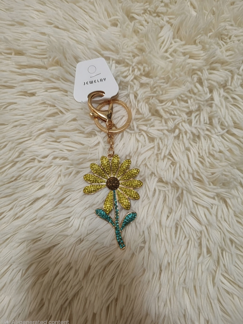 Yellow & Teal Daisy Flower Keychain - Brand